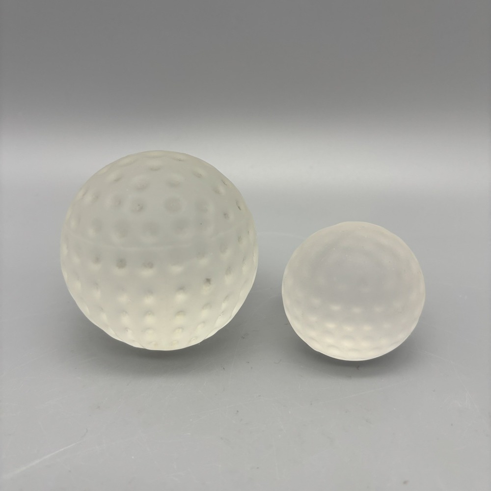 2pk Golf Ball Frosted Glass Paperweight Man Cave/Work Desk Two Sizes